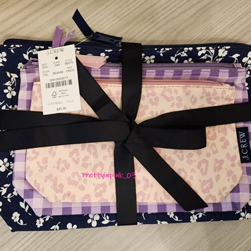 NWT J.Crew Factory Zip Pouches Set of 3 🩷💜 - Picture 3 of 5
